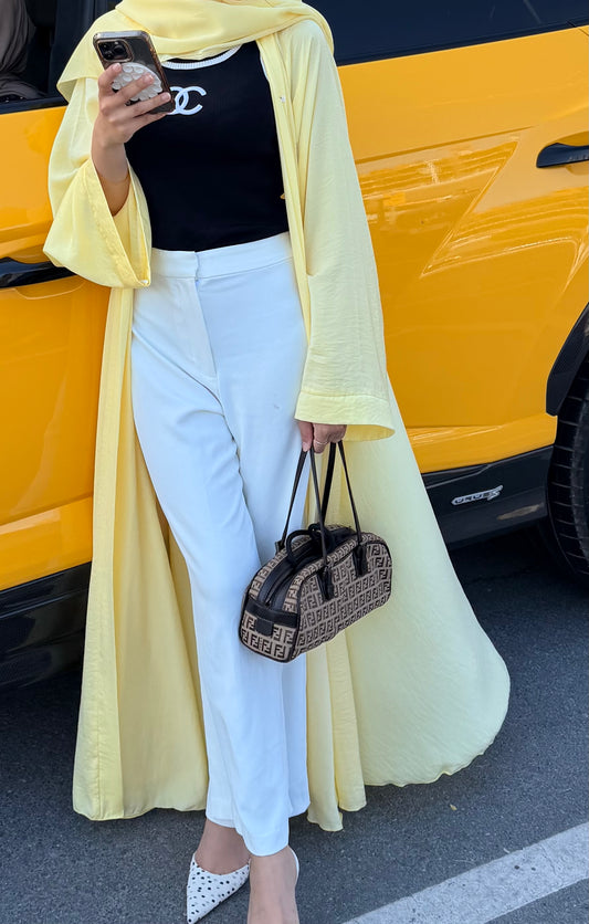 Butter Yellow Open Abaya with Hijab