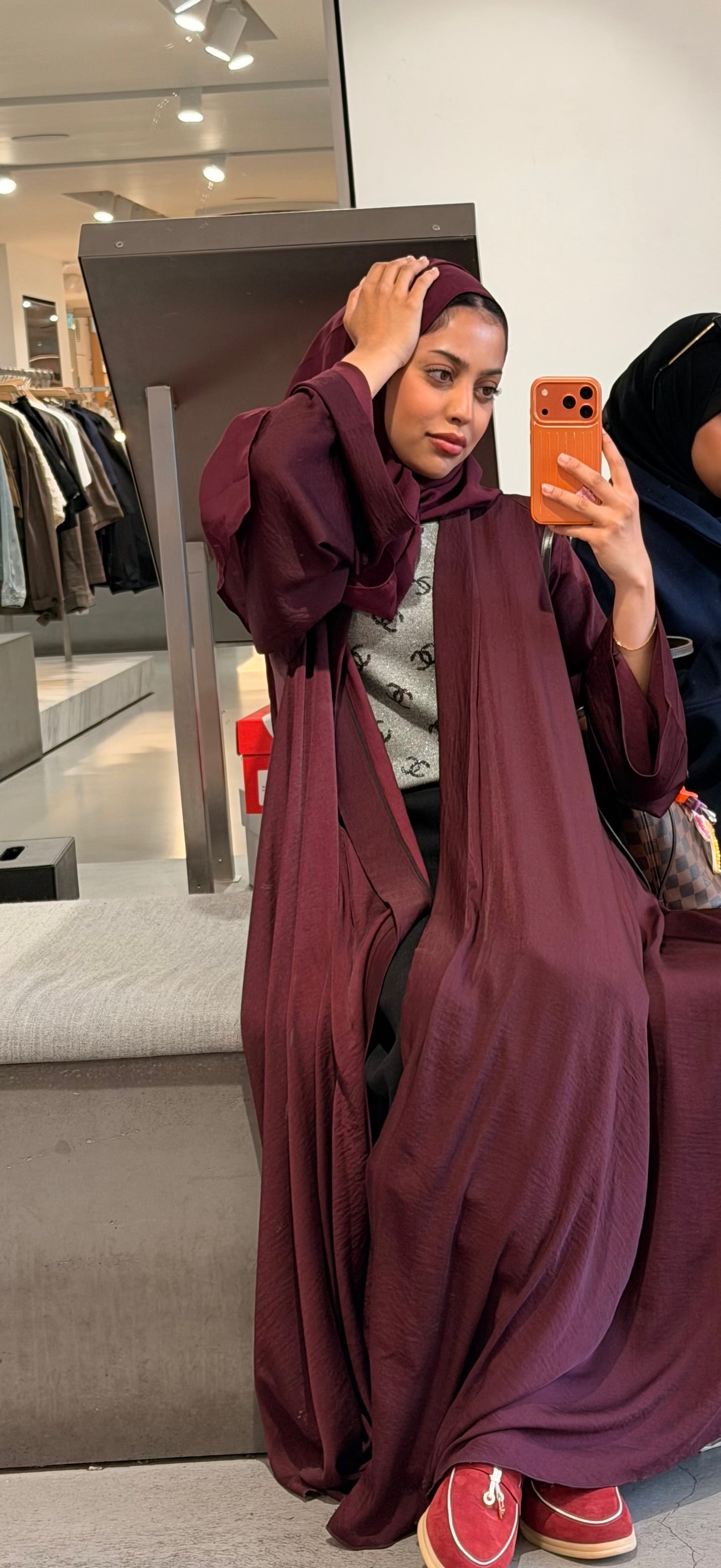 Maroon Open Abaya with Hijab