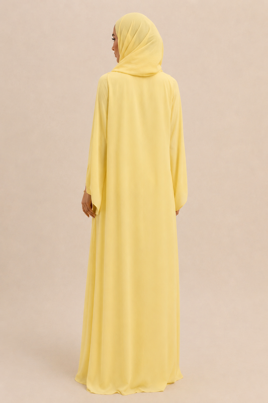 Butter Yellow Open Abaya with Hijab