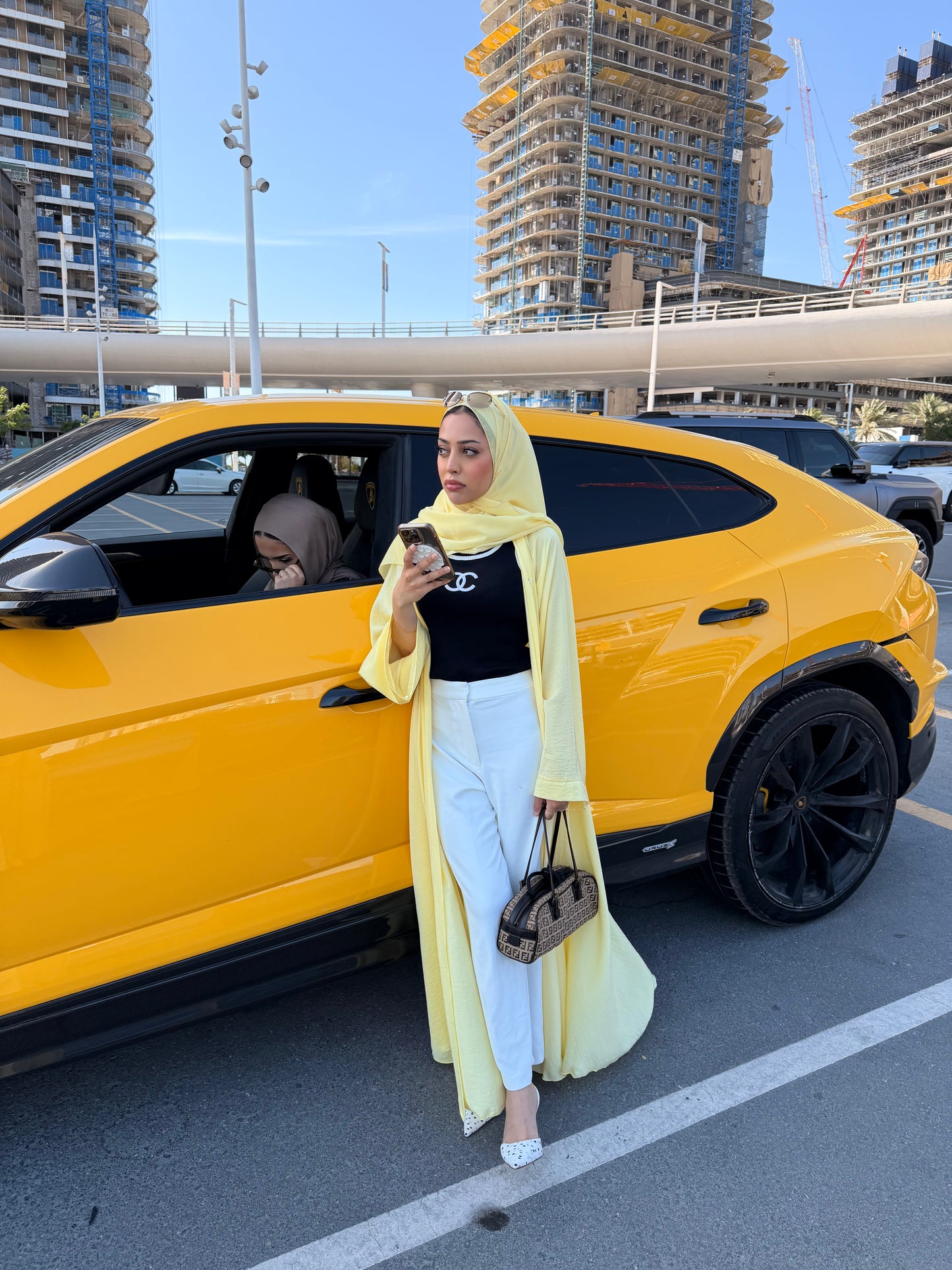 Butter Yellow Open Abaya with Hijab