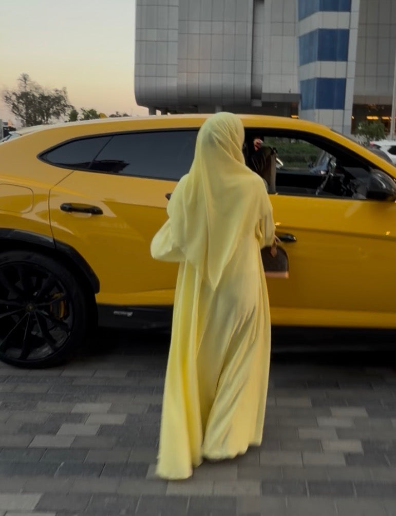 Butter Yellow Open Abaya with Hijab